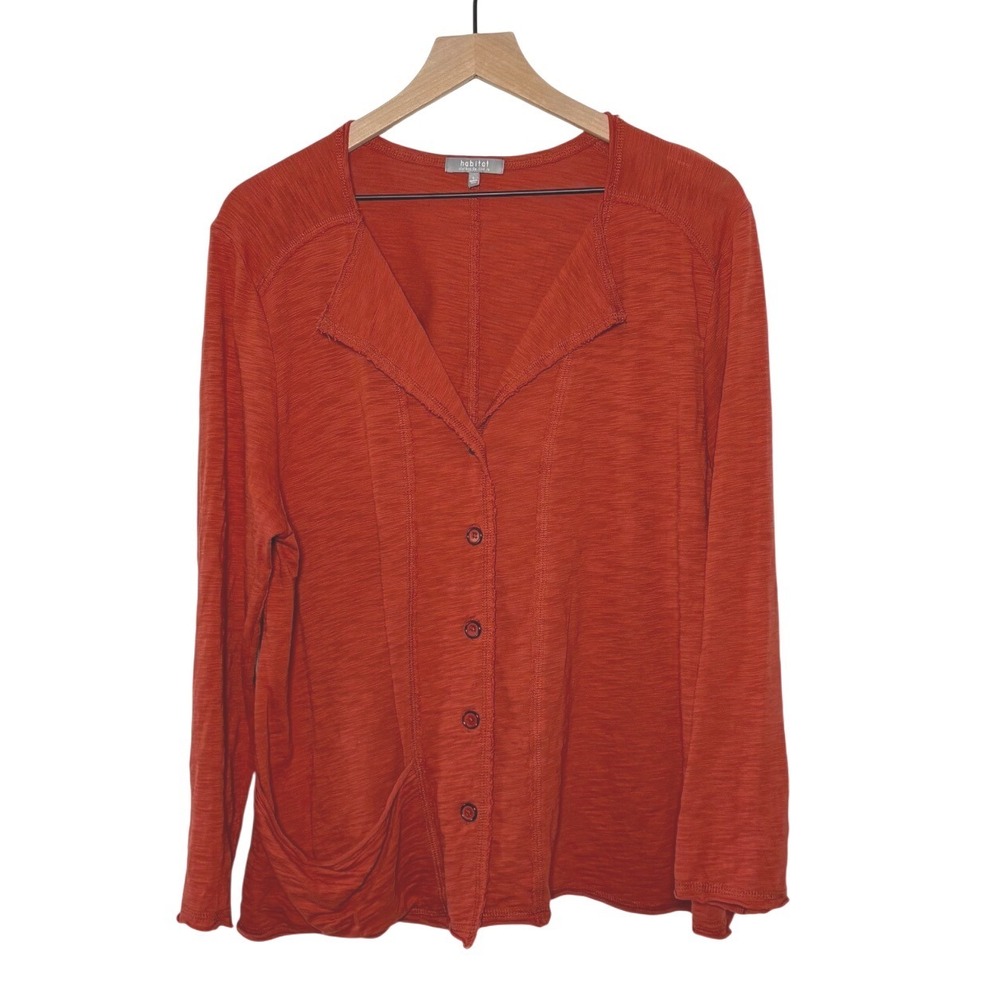 Habitat Lagenlook Cardigan Burnt Orange Slub Knit Button Front Raw Hem Large